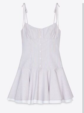 Zara Striped Tie-Shoulder Short Sundress in Light Blue and White - Large